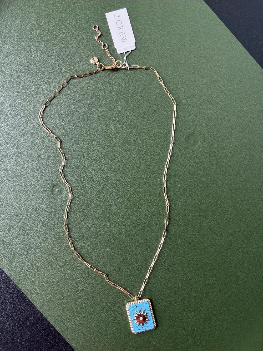 J. Crew Gold Chain Necklace with Blue Enamel Sunburst Pendant